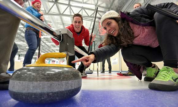 Curling in Naseby  Measuring the stone closest to the House